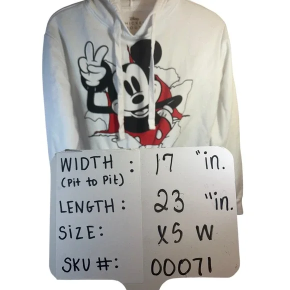 Disney Mickey Mouse White Graphic Hoodie Sweatshirt Womens Size XS Peace Sign - Picture 5 of 5